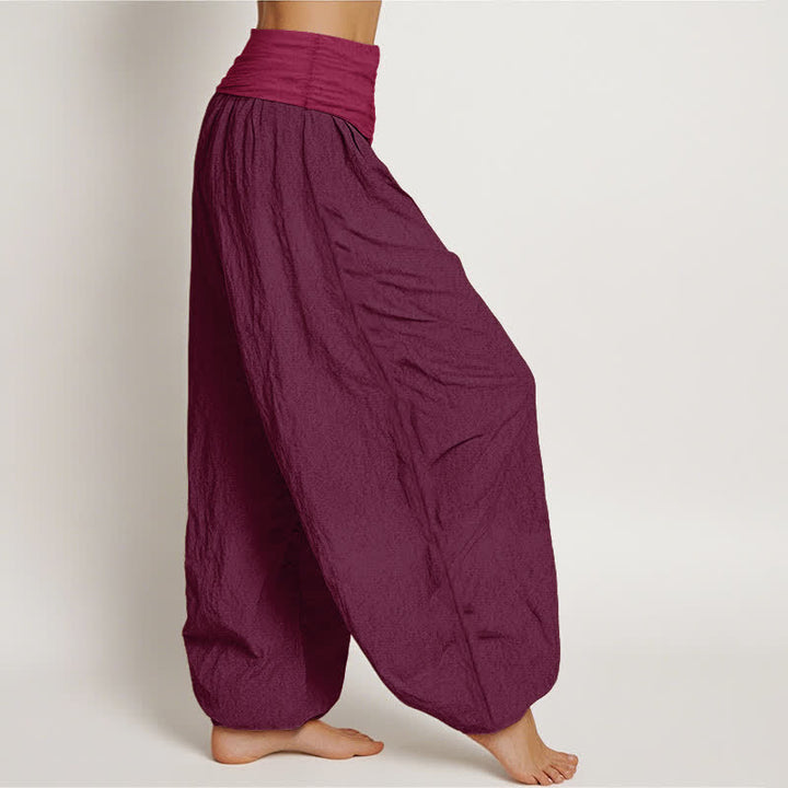 Buddha Stones Effen bordeauxrode damesharembroek van 100% Cotton met elastische Taille - image 2