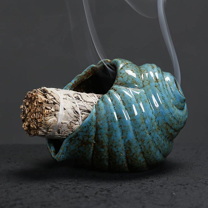 Buddha Stones Keramische Shankha Wierookbranders van schelpen - Blauw - image 0