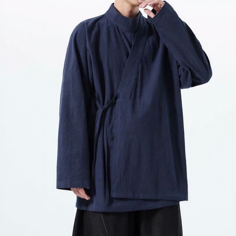 Buddha Stones Casual herenkimono met Lange mouw en Mandarin kraag in Tang-stijl voor de herfst en winter, effen katoen. - image 1