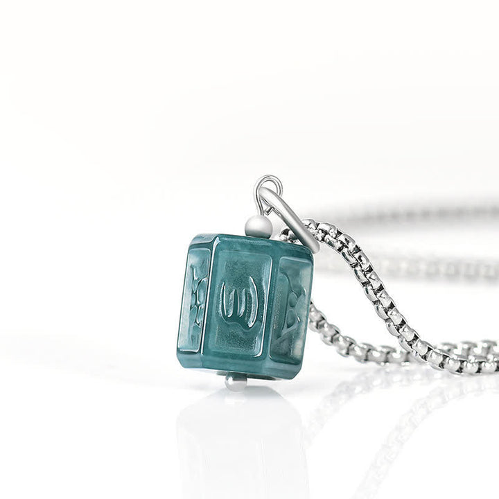 Buddha Stones Jade Om Mani Padme Hum Wijsheid Vierkante Hanger Ketting - Om Mani Padme Hum(Liefde ♥ Wijsheid) - Titanium stalen ketting - image 0