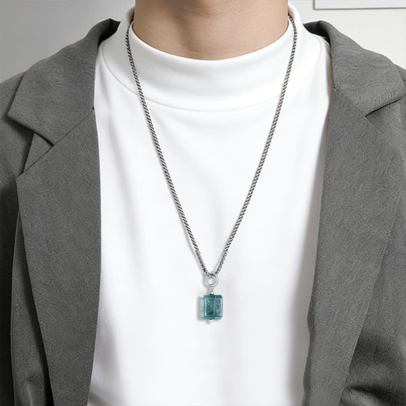 Buddha Stones Jade Om Mani Padme Hum Wijsheid Vierkante Hanger Ketting - image 7