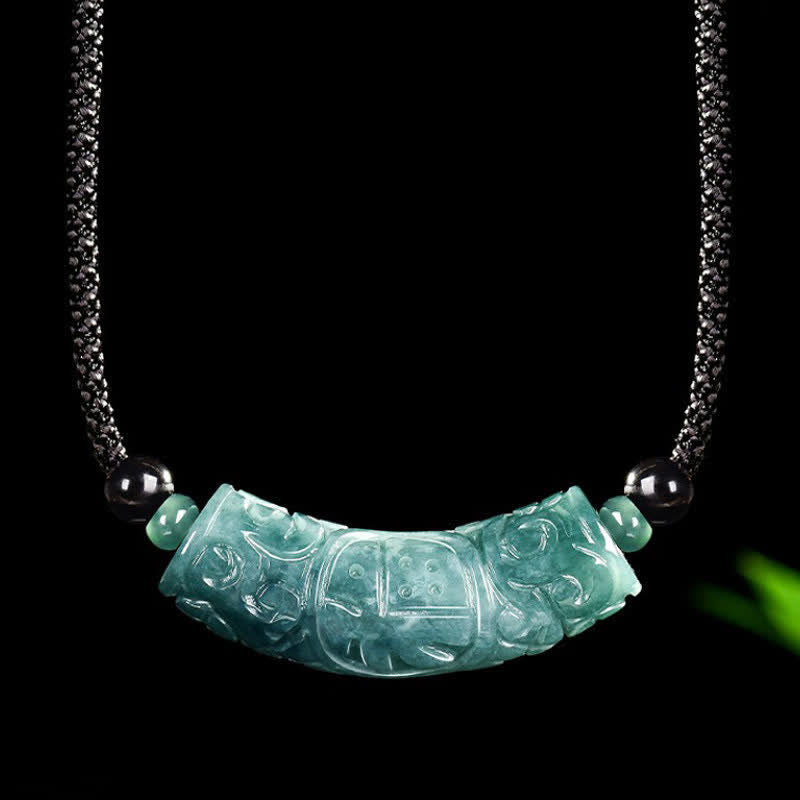 Buddha Stones Jade Fu karakter gegraveerde gebogen staaf geluks- en Ketting - Fu-personage (Geluk ♥ Zegen) - Ca. 13,5 × 44,5 mm - image 0