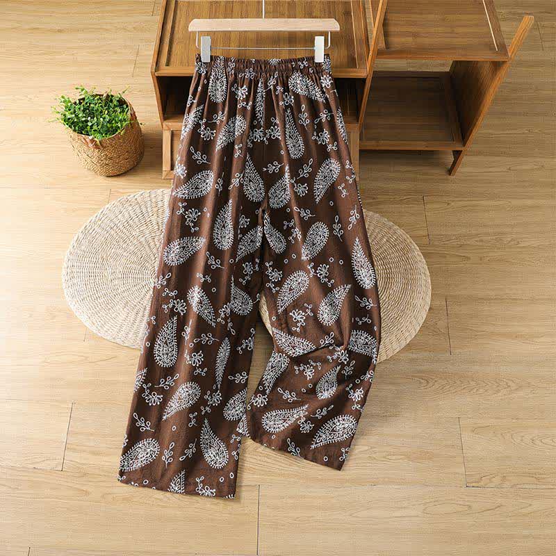 Buddha Stones Casual bohemian broek met trekkoord en paisleyprint voor dames, Enkellengte broek met rechte pijpen en zakken, lente/zomer - image 1