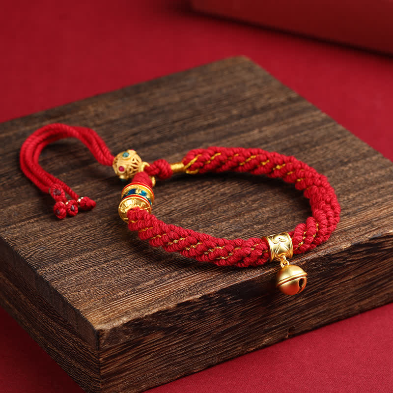 Buddha Stones Handgeweven Tibetaanse Om Mani Padme Hum Wijsheidsbel bedeltje Meerkleurige Armband - Bordeauxrood (Polsomtrek: 15-17 cm) - image 0