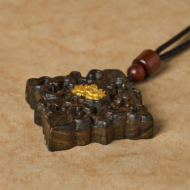 Buddha Stones Ketting met lotusmotief van sappanhout, vierkantvormig, symbool voor verlichting. - image 3