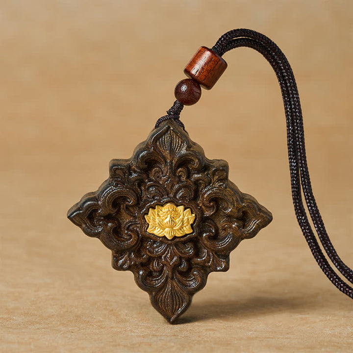 Buddha Stones Ketting met lotusmotief van sappanhout, vierkantvormig, symbool voor verlichting. - Gelukbrengende lotus - image 0