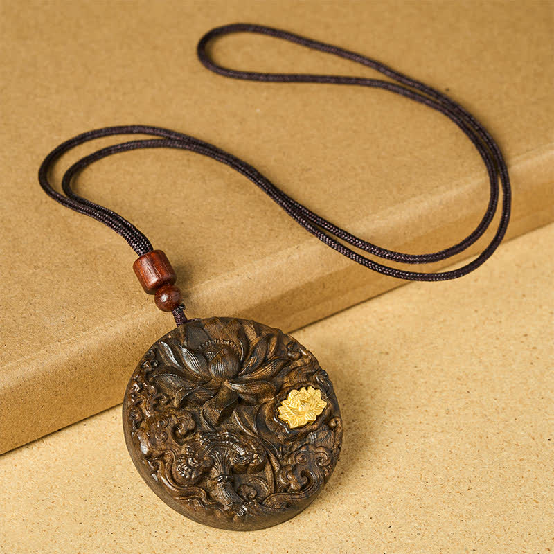 Buddha Stones Lotusvormige Ketting van gesneden sappanhout, symbool van verlichting. - image 1