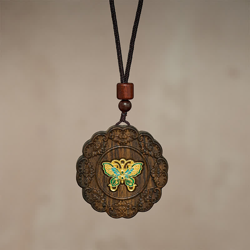 Buddha Stones Transformatie gesneden sappanhouten vlinderhanger Ketting - image 2