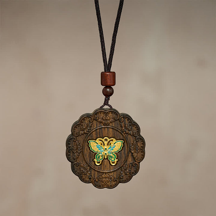 Buddha Stones Transformatie gesneden sappanhouten vlinderhanger Ketting - image 2