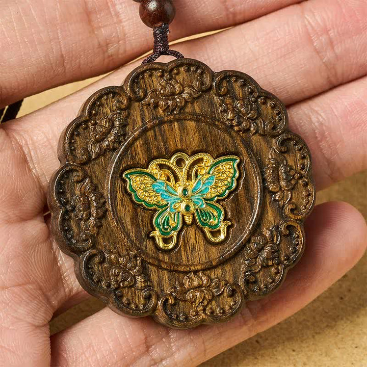 Buddha Stones Transformatie gesneden sappanhouten vlinderhanger Ketting - image 4