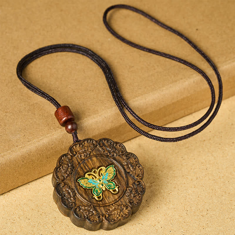Buddha Stones Transformatie gesneden sappanhouten vlinderhanger Ketting - image 1