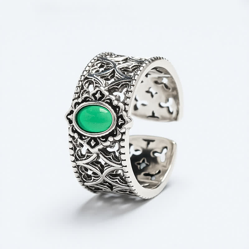 Buddha Stones Vintage groene agaat balans gegraveerde open Ring - image 5