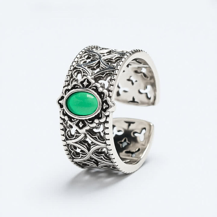 Buddha Stones Vintage groene agaat balans gegraveerde open Ring - image 5