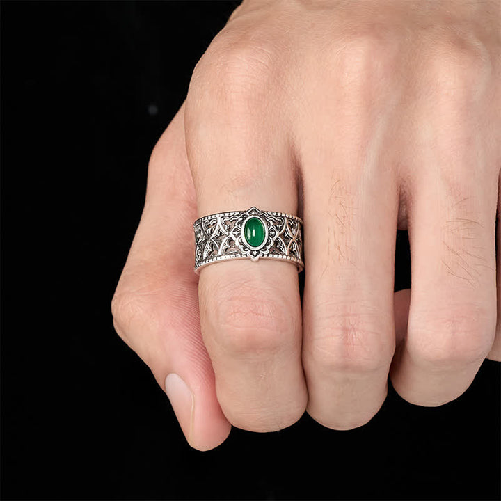 Buddha Stones Vintage groene agaat balans gegraveerde open Ring - image 4