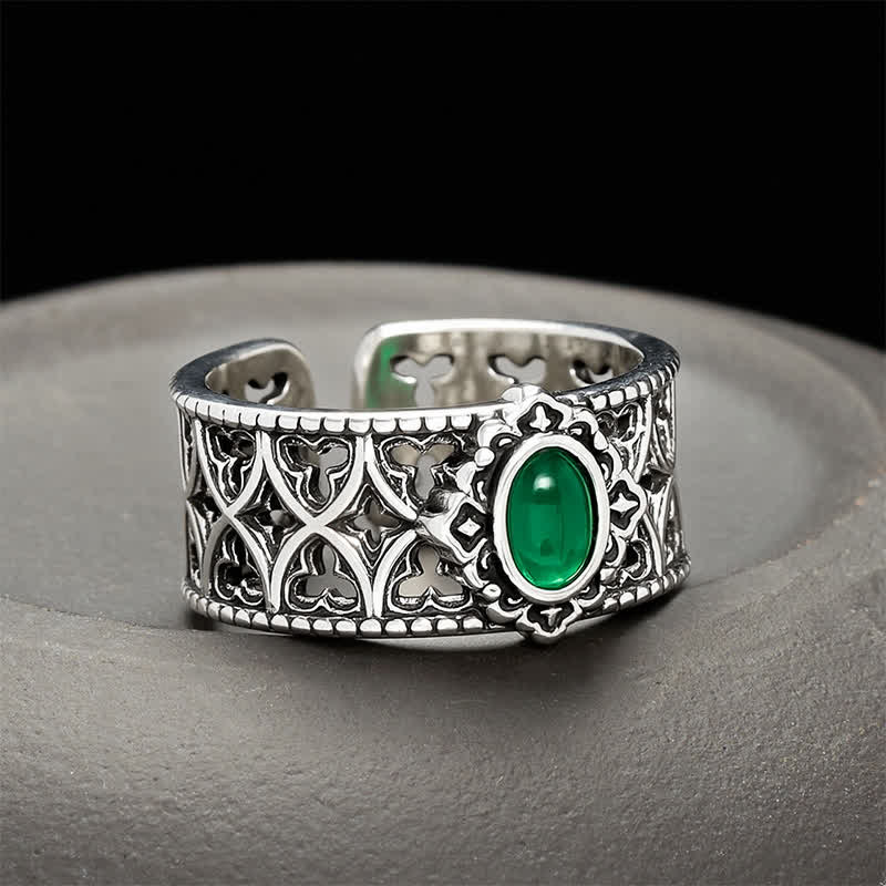 Buddha Stones Vintage groene agaat balans gegraveerde open Ring - Ongeveer 18-20 20mm(US 8-US 10) - image 0