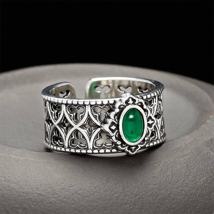 Buddha Stones Vintage groene agaat balans gegraveerde open Ring - Ongeveer 18-20 20mm(US 8-US 10) - image 0
