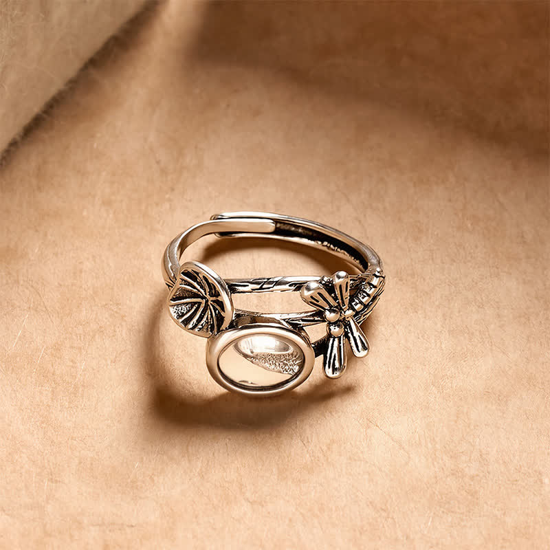Buddha Stones Koperen Lotusblad Libel Zuiverheid Open Ring - image 1