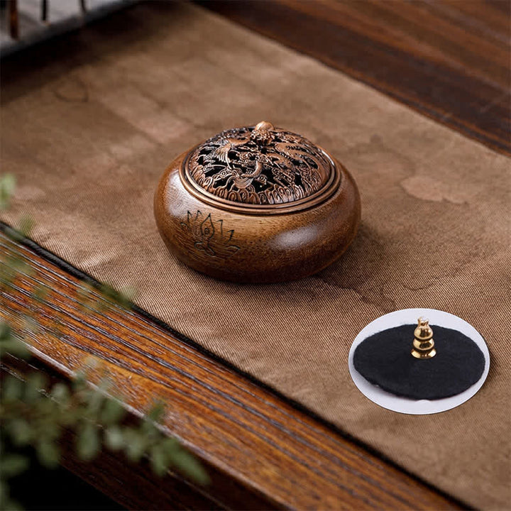 Buddha Stones Perzikhouten Draak Feniks Kracht Ronde Wierook - Draak Feniks - image 0