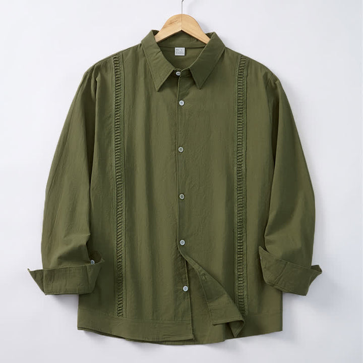 Buddha Stones Lente/Herfst Minimalistische Klassieke Button-Up Heren Overhemden met Lange mouw - Donker olijfgroen - US/UK/AU42, EU52 (3XL) - image 0