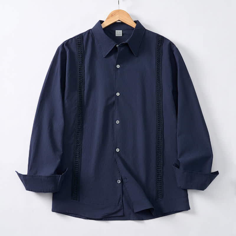 Buddha Stones Lente/Herfst Minimalistische Klassieke Button-Up Heren Overhemden met Lange mouw - Marine - US/UK/AU42, EU52 (3XL) - image 9