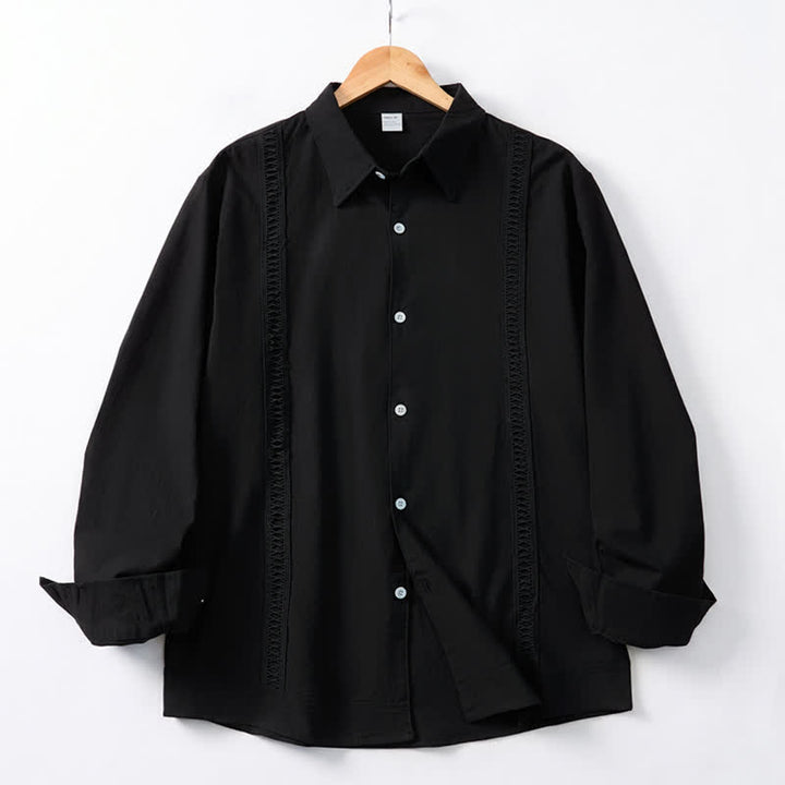 Buddha Stones Lente/Herfst Minimalistische Klassieke Button-Up Heren Overhemden met Lange mouw - Zwart - US/UK/AU42, EU52 (3XL) - image 17