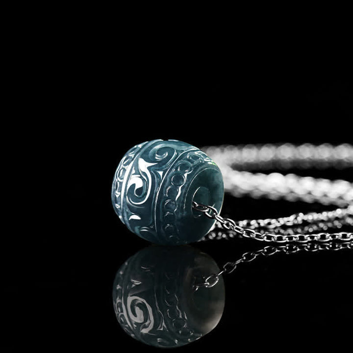 Buddha Stones Jade gegraveerde Harmony Barrel hanger met titanium stalen Ketting - image 3