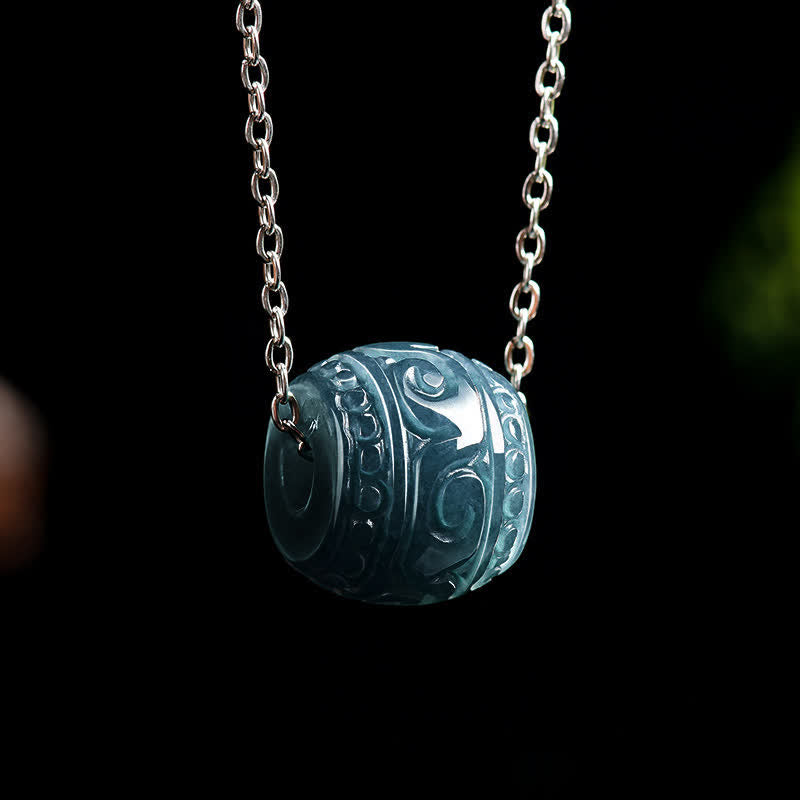 Buddha Stones Jade gegraveerde Harmony Barrel hanger met titanium stalen Ketting - image 2