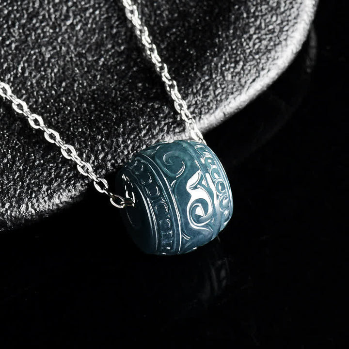 Buddha Stones Jade gegraveerde Harmony Barrel hanger met titanium stalen Ketting - image 1