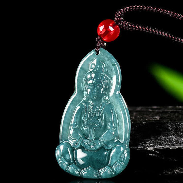Buddha Stones Jade Avalokitesvara Ketting met gesneden geluks- en compassiesymbool. - image 4
