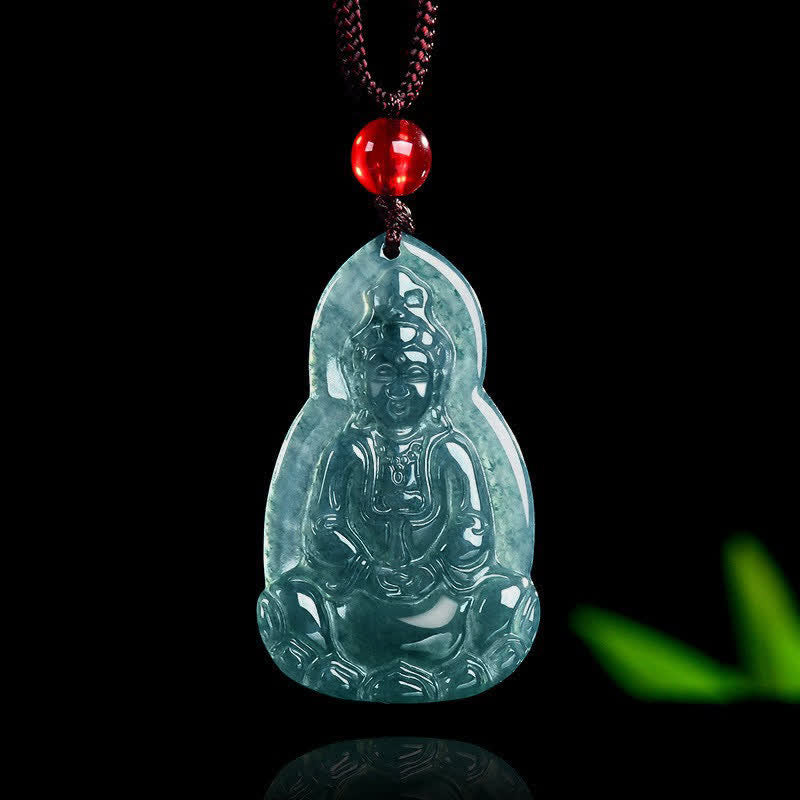 Buddha Stones Jade Avalokitesvara Ketting met gesneden geluks- en compassiesymbool. - Natuurlijke jade (kleur kan variëren) - 21 × 35,5 × 3,5 mm - image 0