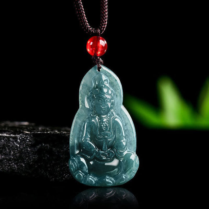 Buddha Stones Jade Avalokitesvara Ketting met gesneden geluks- en compassiesymbool. - image 1