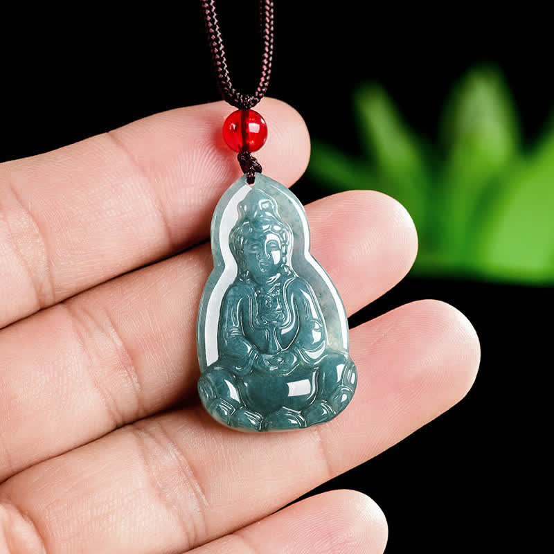 Buddha Stones Jade Avalokitesvara Ketting met gesneden geluks- en compassiesymbool. - image 7