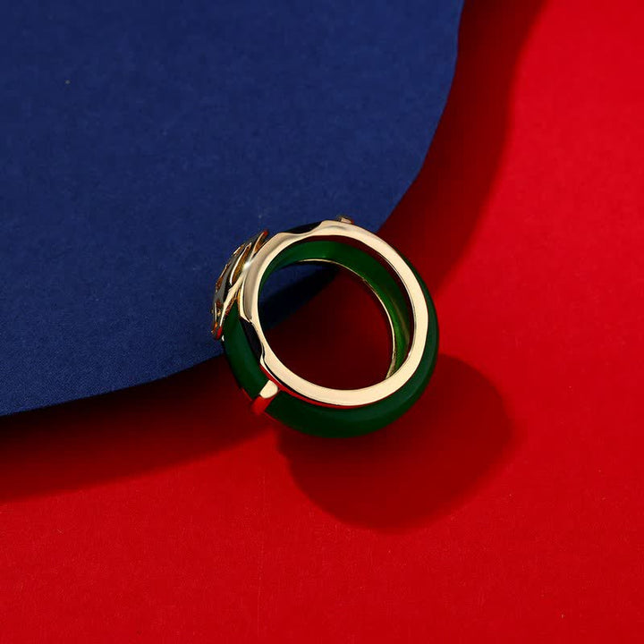 Buddha Stones Vintage groene jade Ring met Fu-karakterpatroon - image 2