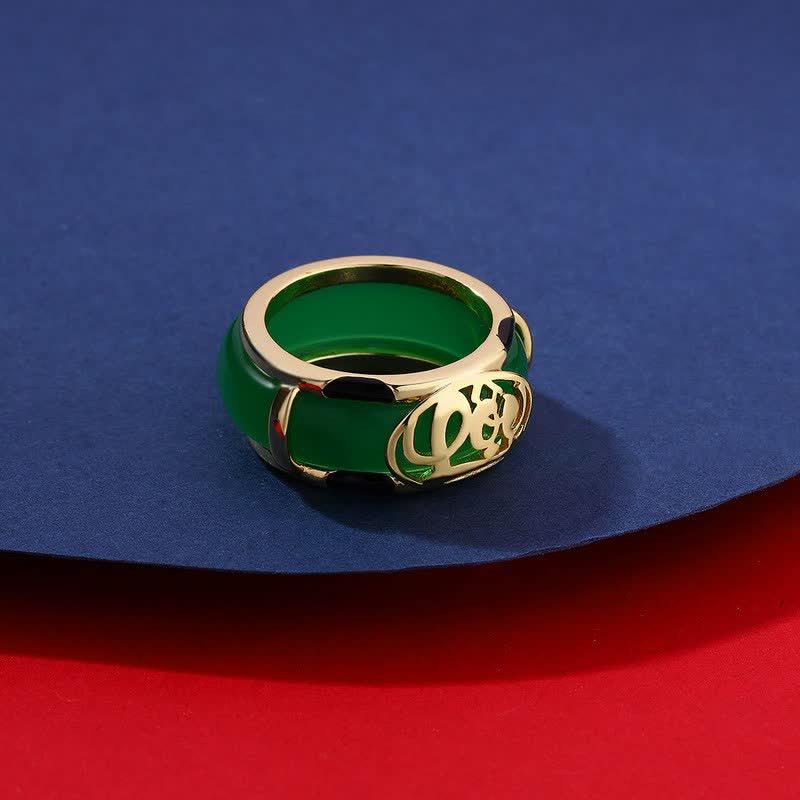 Buddha Stones Vintage groene jade Ring met Fu-karakterpatroon - image 3