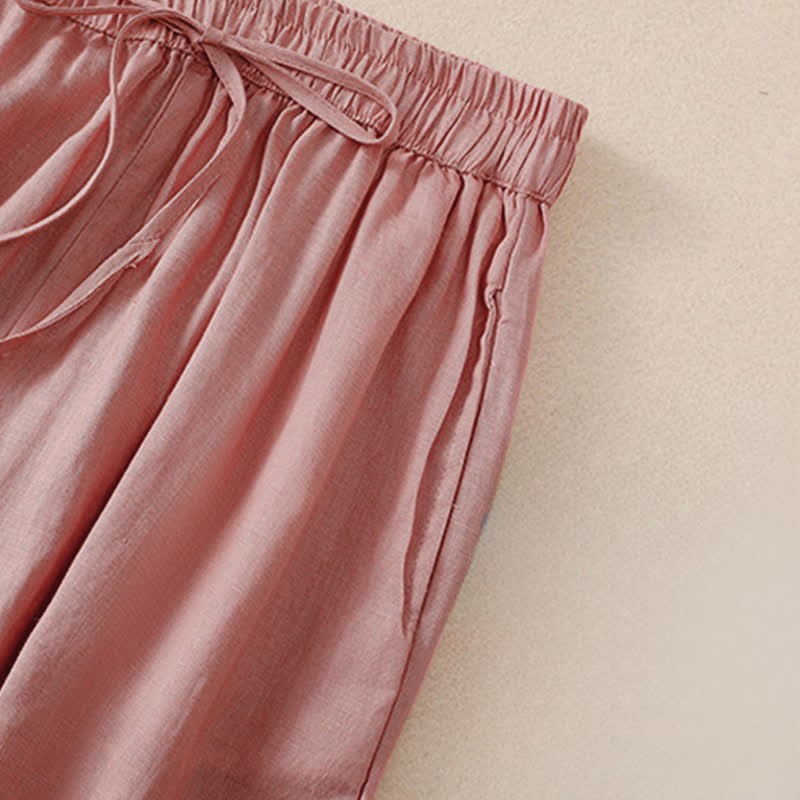 Buddha Stones Lente/Zomer Basic Casual Effen Cropped Broek Dames Harembroek met Zakken - image 10