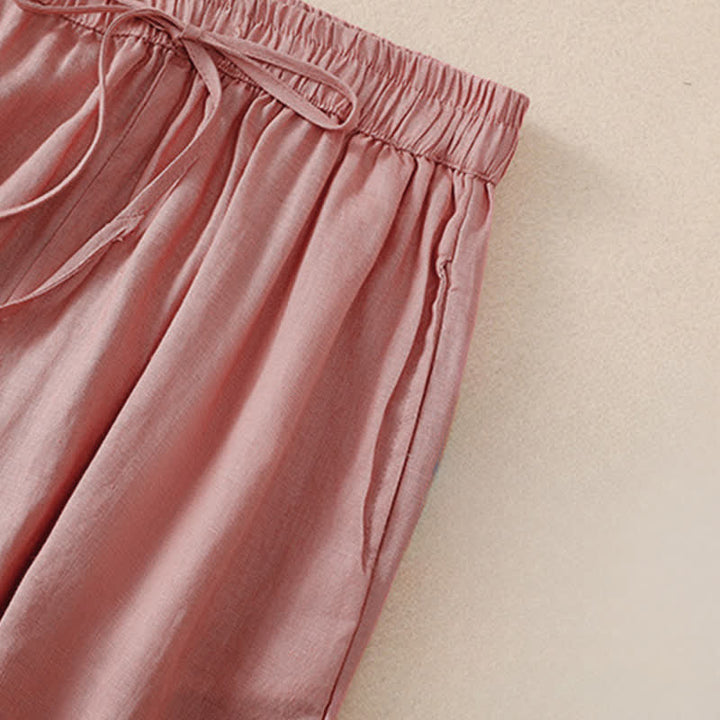 Buddha Stones Lente/Zomer Basic Casual Effen Cropped Broek Dames Harembroek met Zakken - image 10