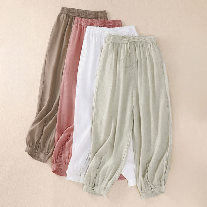 Buddha Stones Lente/Zomer Basic Casual Effen Cropped Broek Dames Harembroek met Zakken - image 27