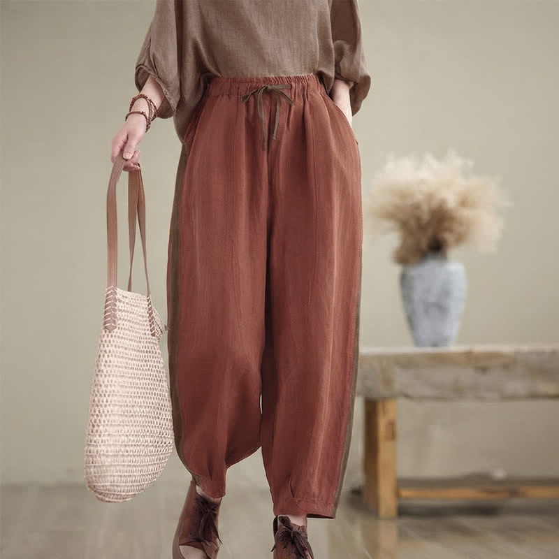 Buddha Stones Lente/Zomer Casual Minimalistische Cropped Broek met Trekkoord en Zakken - image 1