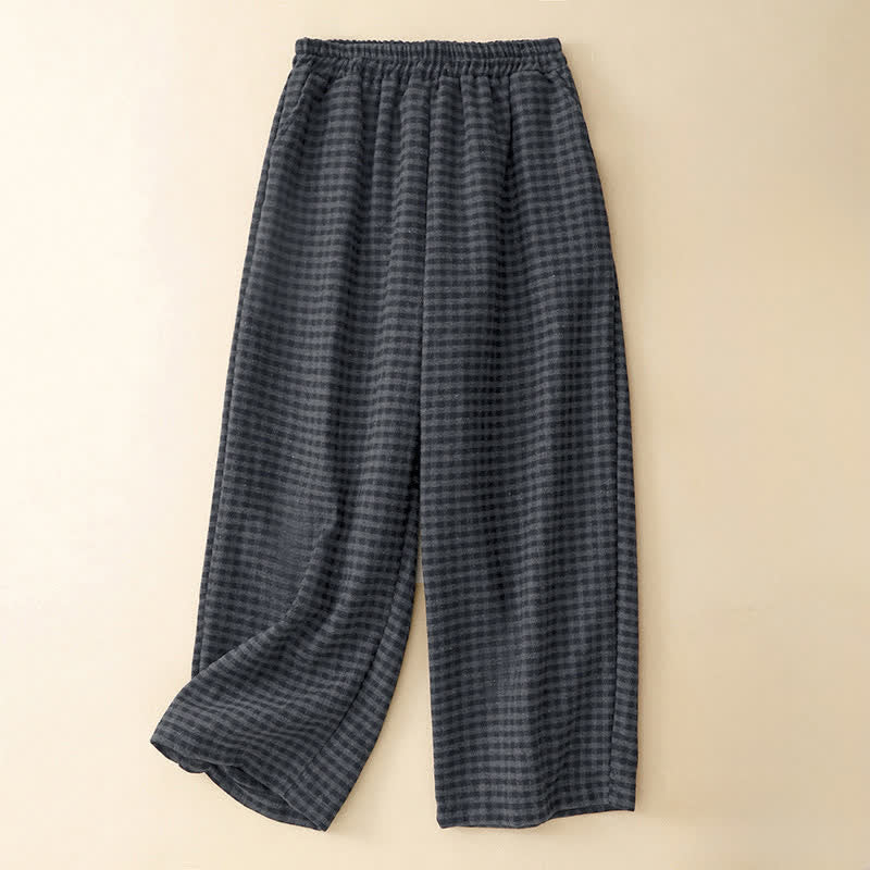 Buddha Stones Casual winterbroek met ruitpatroon, Cropped model, rechte pijpen, damesbroek met zakken - Zwart - US8-10, UK/AU12-14, EU40-42 (2XL) - image 0