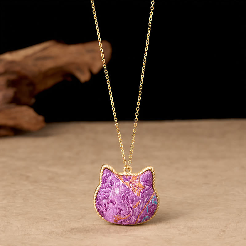 Buddha Stones Chinese Song-brocade Kattenkop Koper Harmonische Verbinding Ketting - image 1
