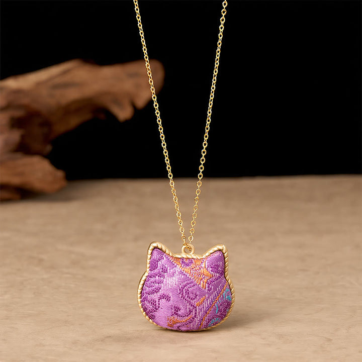 Buddha Stones Chinese Song-brocade Kattenkop Koper Harmonische Verbinding Ketting - image 1