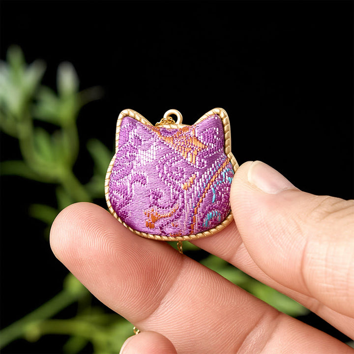 Buddha Stones Chinese Song-brocade Kattenkop Koper Harmonische Verbinding Ketting - image 2