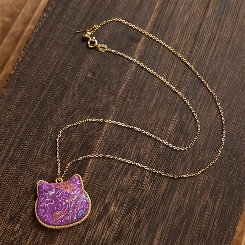 Buddha Stones Chinese Song-brocade Kattenkop Koper Harmonische Verbinding Ketting - image 4