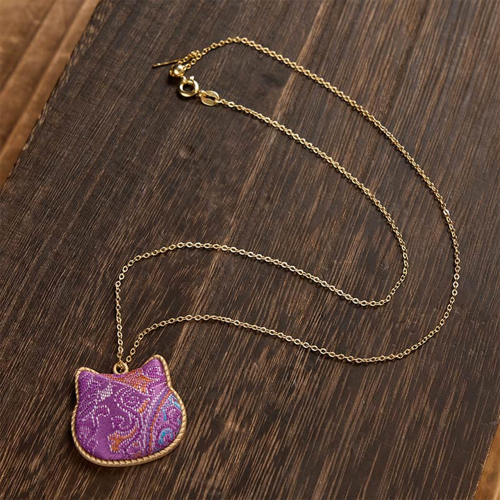 Buddha Stones Chinese Song-brocade Kattenkop Koper Harmonische Verbinding Ketting - image 4