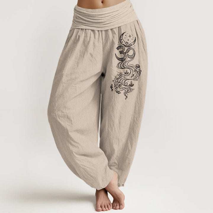 Buddha Stones Harembroek voor dames met elastische Taille en heilig maanmotief (Om-patroon) van 100% Cotton - Bruinen - US16, UK/AU20, EU48 (3XL) - image 11