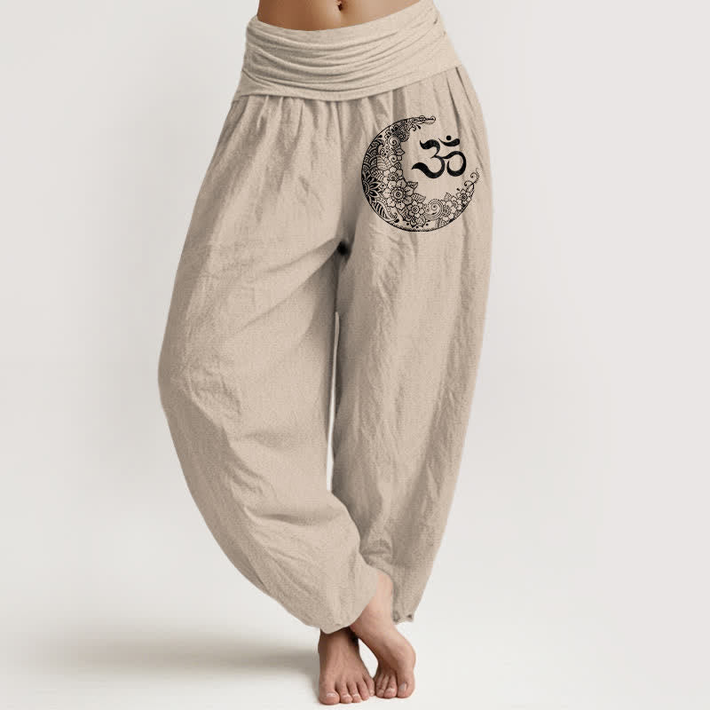 Buddha Stones Harembroek voor dames met elastische Taille en boho-design van 100% Cotton met Om-maanmotief. - Bruinen - US16, UK/AU20, EU48 (3XL) - image 11