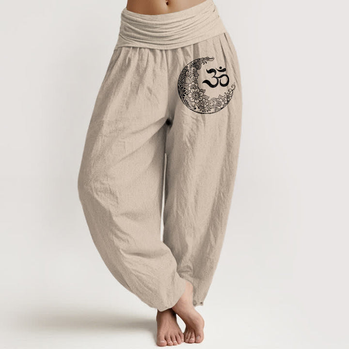 Buddha Stones Harembroek voor dames met elastische Taille en boho-design van 100% Cotton met Om-maanmotief. - Bruinen - US16, UK/AU20, EU48 (3XL) - image 11