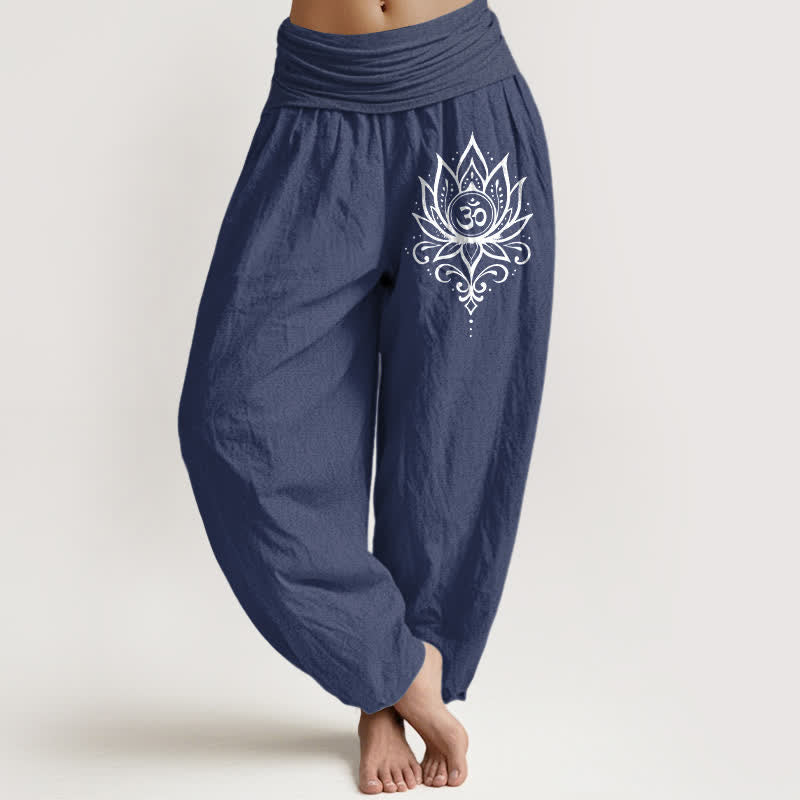Buddha Stones Witte 100% Cotton met lotus- en Om-patroon en elastische Taille . - Donker leisteenblauw - US16, UK/AU20, EU48 (3XL) - image 0