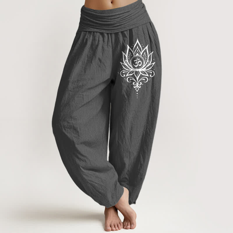 Buddha Stones Witte 100% Cotton met lotus- en Om-patroon en elastische Taille . - Donkergrijs - US16, UK/AU20, EU48 (3XL) - image 8