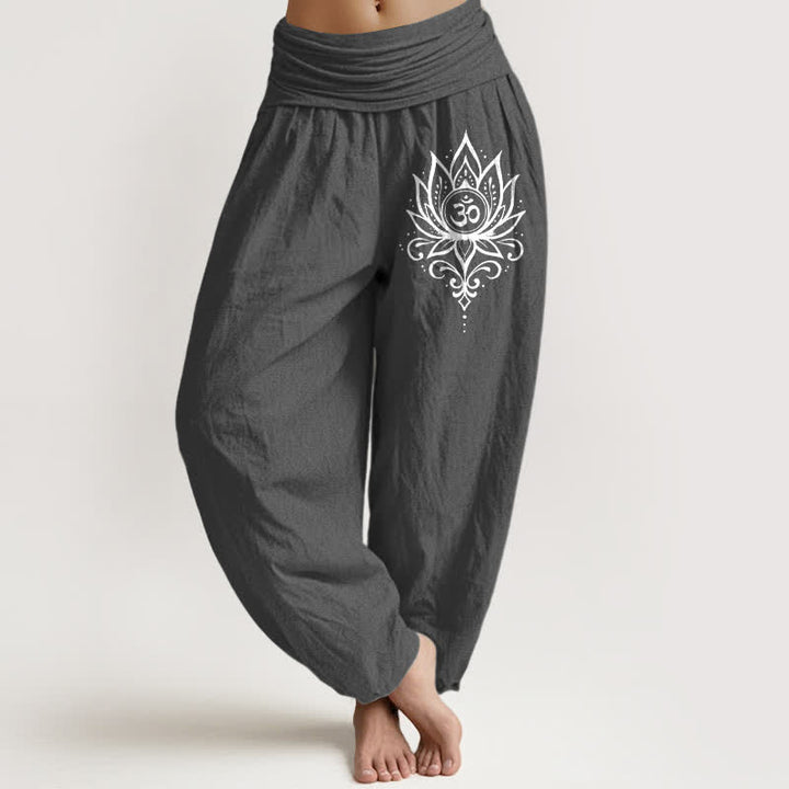Buddha Stones Witte 100% Cotton met lotus- en Om-patroon en elastische Taille . - Donkergrijs - US16, UK/AU20, EU48 (3XL) - image 8
